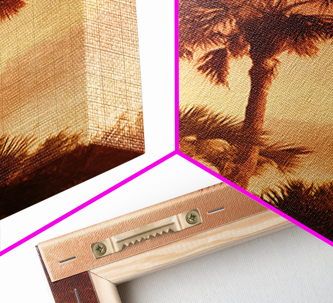 Palm Tree Silhouettes Framed Canvas Print, Tropical Art, Beach Prints, Living Room Decor, Watercolor Art, Tropic, TRO-2x3-36