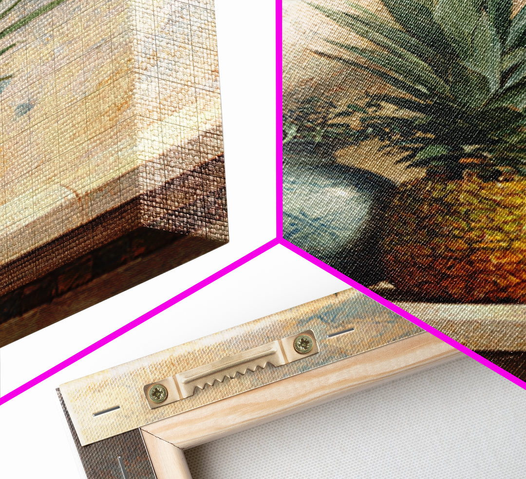 Pineapple and Palm Still Life Framed Canvas Print, Tropical Art, Art Print, Living Room Decor, Tropic, Abstract Painting, TRO-2x3-38