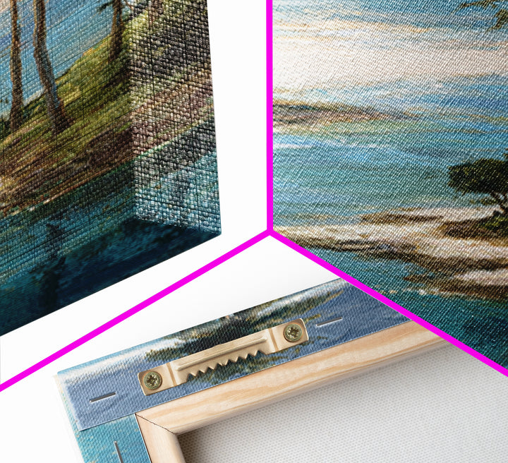 Tropical Lagoon with Turquoise Water Framed Canvas Print, Tropical Art, Bird Art, Living Room Decor, Watercolor Art, Tropic, TRO-2x3-63