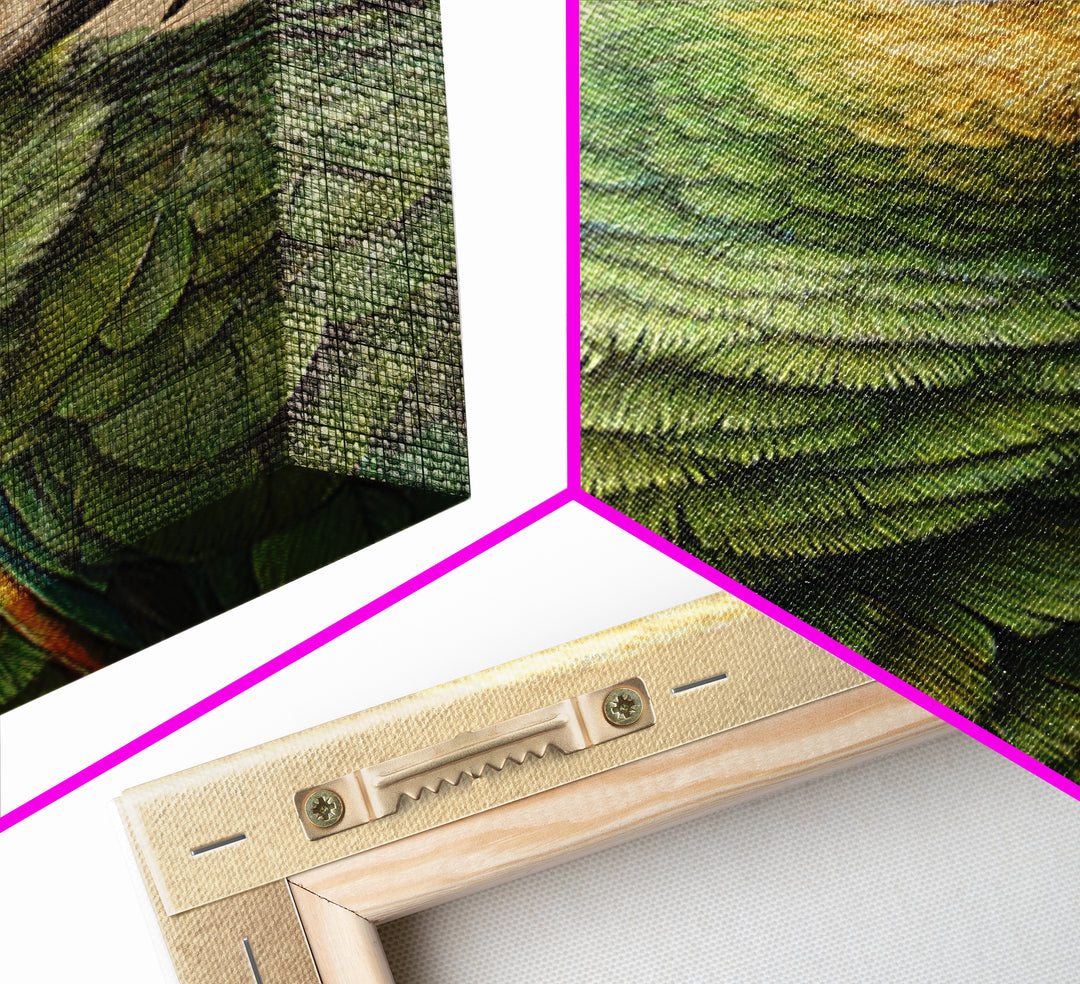 Parrot Portrait with Emerald Feathers Framed Canvas Print, Tropical Art, Print, Living Room Decor, Oil Painting, Tropic, TRO-2x3-64