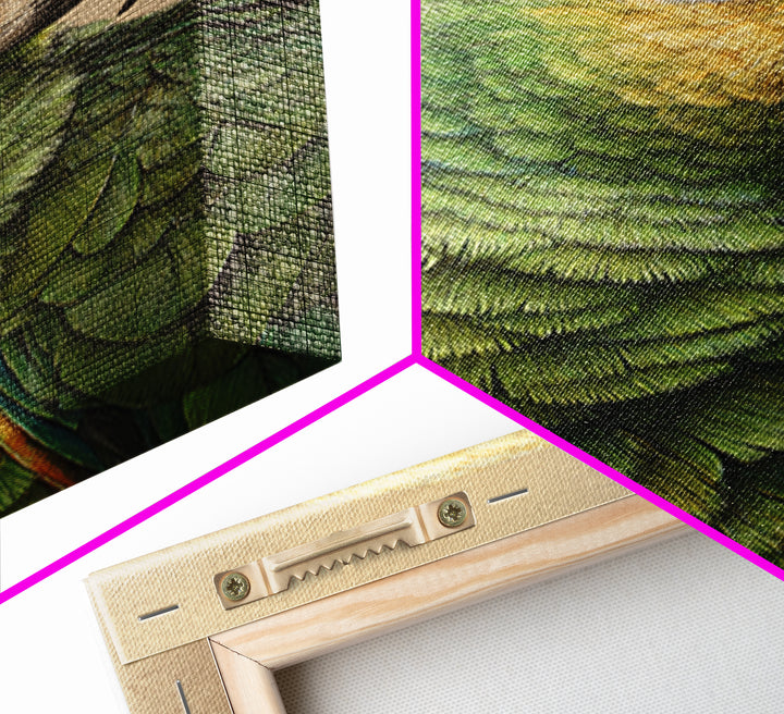 Parrot Portrait with Emerald Feathers Framed Canvas Print, Tropical Art, Print, Living Room Decor, Oil Painting, Tropic, TRO-2x3-64