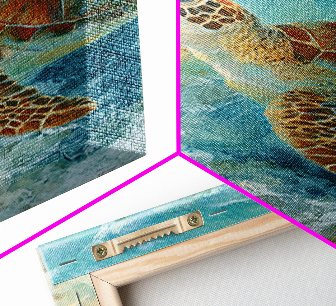 Sea Turtle Near Tropical Reef Framed Canvas Print, Tropical Art, Abstract Painting, Living Room Decor, Fine Art, Tropic, TRO-2x3-75