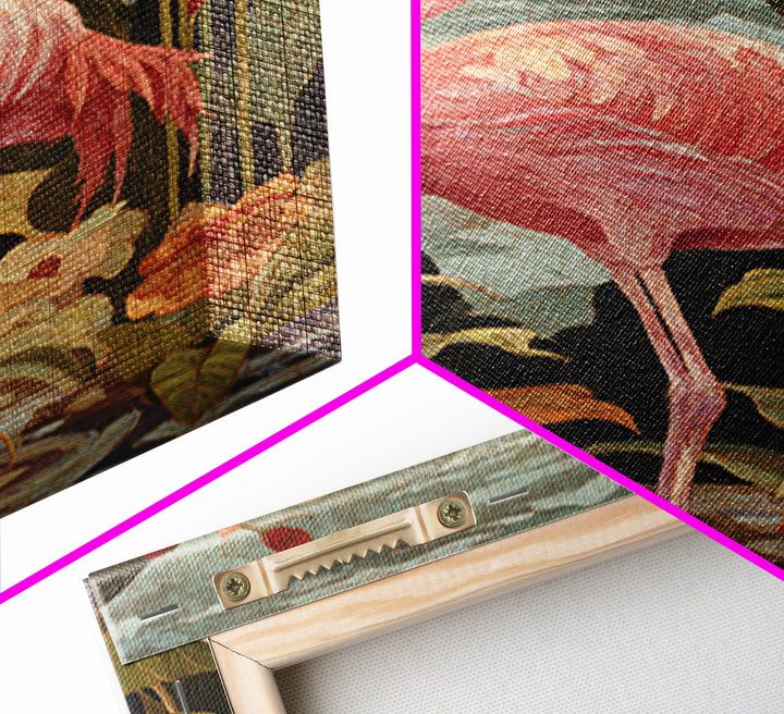 Pink Flamingos Among Tropical Water Plants Canvas Print, Tropical Art, Digital Print, Living Room Decor, Fine Art, Tropic, TRO-2x3-82