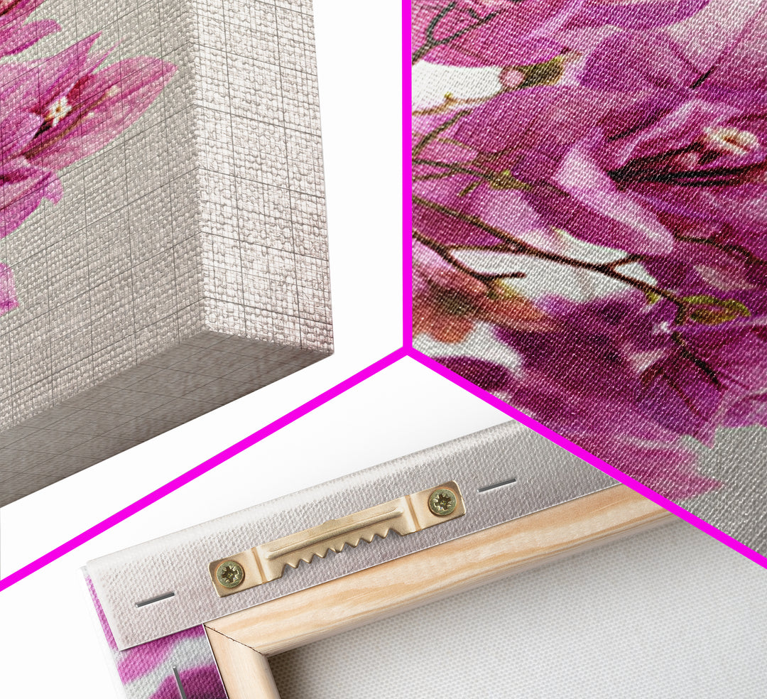 Pink Bougainvillea over White Wall Canvas Print, Tropical Art, Abstract Painting, Living Room Decor, Fine Art, Tropic, TRO-2x3-96