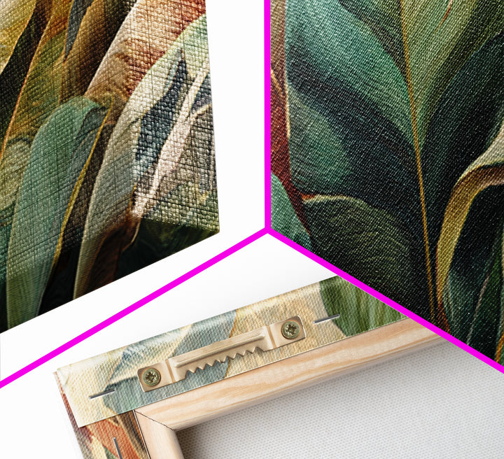 Banana Leaves Layered Framed Canvas Print, Tropical Art, Coastal Decor, Living Room Decor, Fine Art, Tropic, Modern Decor, TRO-3x1-1