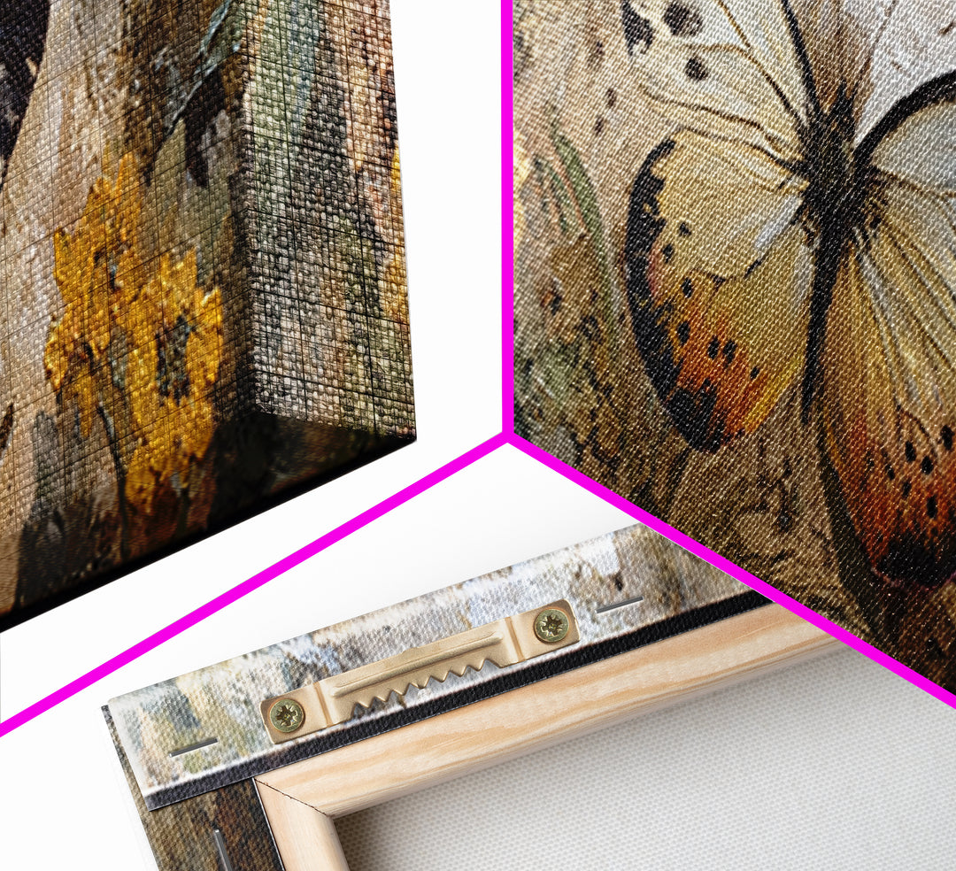 Tropical Butterfly and Flower Study Framed Canvas Print, Tropical Art, Gallery Decor, Living Room Decor, Fine Art, Tropic, TRO-3x1-15