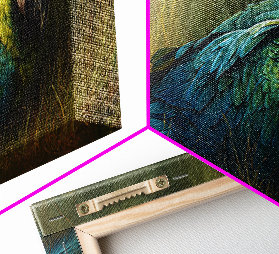Parrot Portrait with Emerald Feathers Canvas Print, Tropical Art, Whimsical Art, Living Room Decor, Fine Art, Tropic, TRO-3x1-24