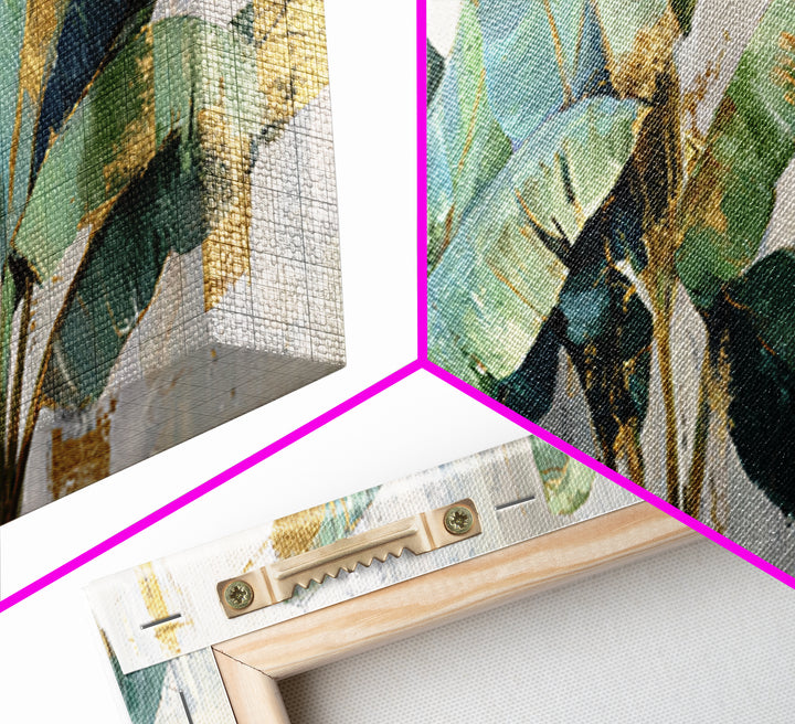 Banana Leaves Layered Canvas Print, Tropical Art, Beach Print, Living Room Decor, Abstract Art, Tropic, Textured Painting, TRO-3x1-25