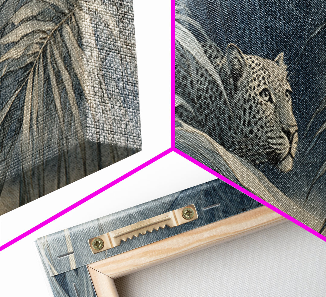 Leopard Hidden Among Palm Leaves Canvas Print, Tropical Art, Print, Living Room Decor, Fine Art, Tropic, Coastal Wall Art, TRO-3x1-30