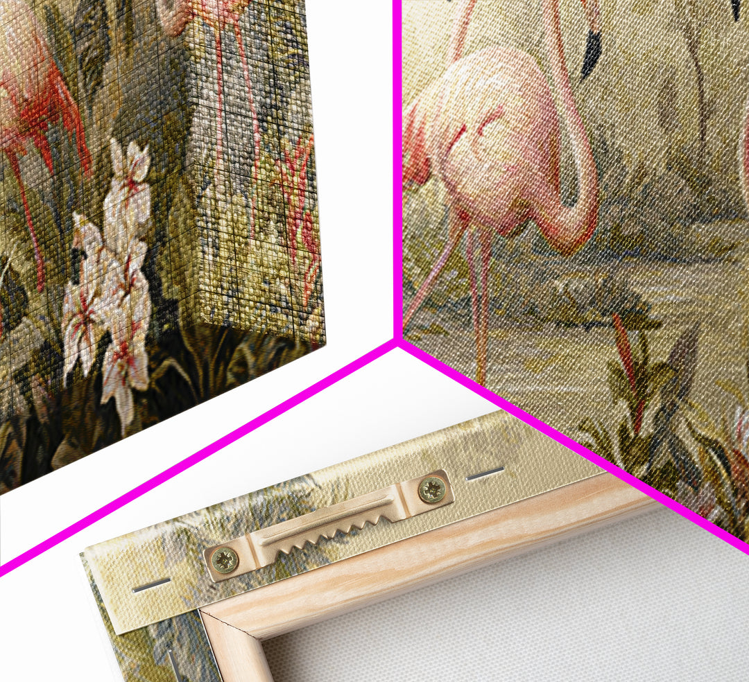 Pink Flamingos Among Tropical Water Plants Canvas Print, Tropical Art, Watercolor Art, Living Room Decor, Fine Art, Tropic, TRO-3x1-42