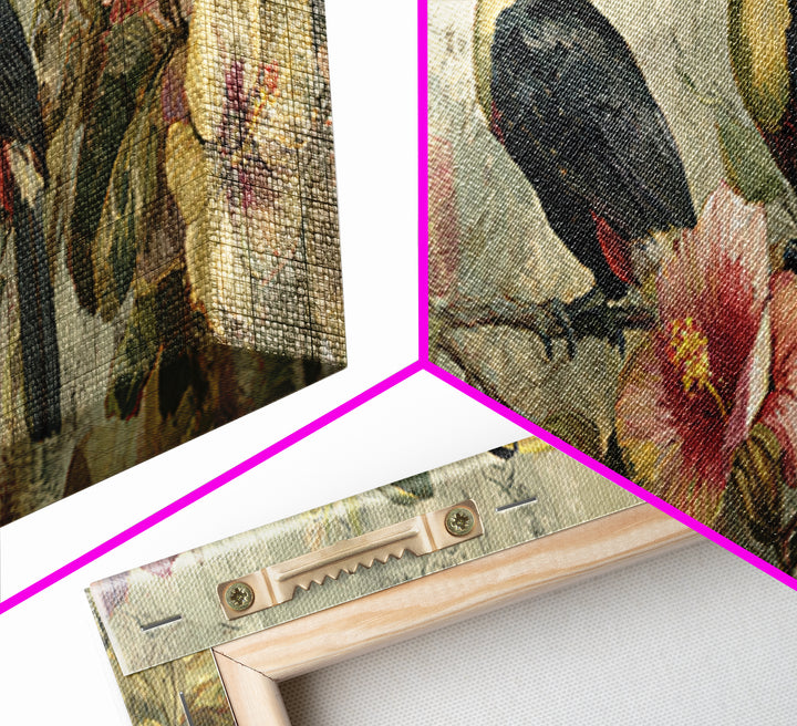Toucans Surrounded by Bright Jungle Flowers Canvas Print, Tropical Art, Art Print, Living Room Decor, Fine Art, Tropic, TRO-3x1-43