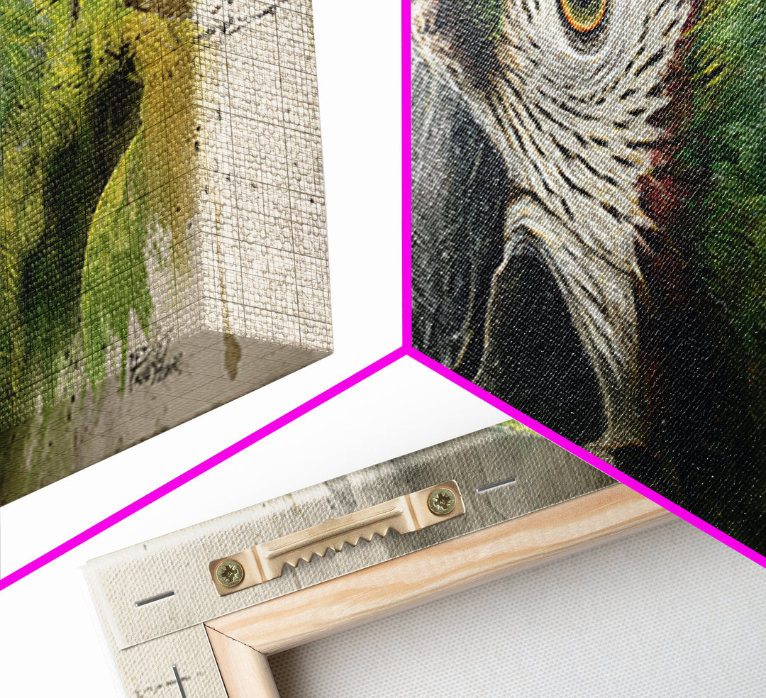 Parrot Portrait with Emerald Feathers Canvas Print, Tropical Art, Textured Painting, Living Room Decor, Fine Art, Tropic, TRO-3x1-48