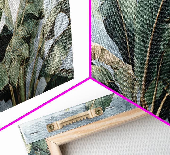 Banana Leaves Layered Canvas Print, Tropical Art, Beach Print, Living Room Decor, Abstract Art, Tropic, Textured Painting, TRO-3x1-49