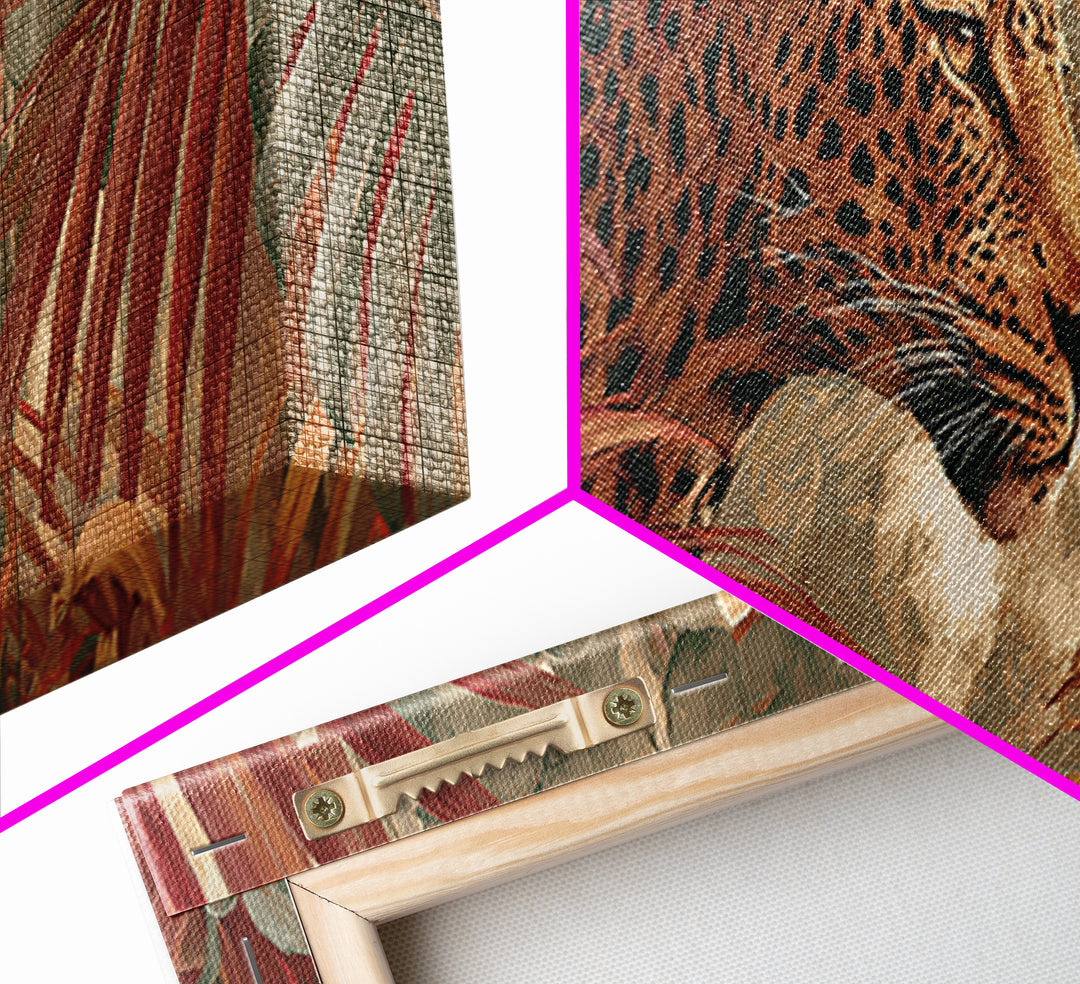 Leopard Hidden Among Palm Leaves Canvas Print, Tropical Art, Whimsical Art, Living Room Decor, Fine Art, Tropic, TRO-3x1-54