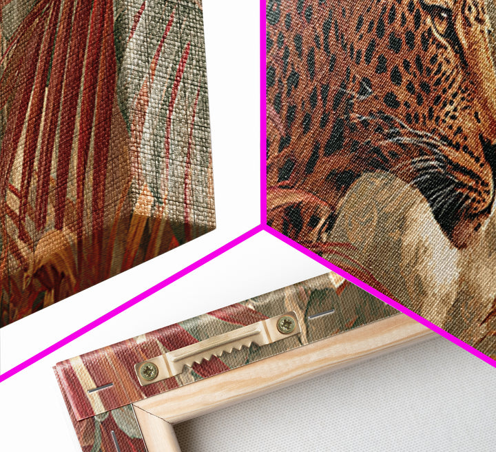 Leopard Hidden Among Palm Leaves Canvas Print, Tropical Art, Whimsical Art, Living Room Decor, Fine Art, Tropic, TRO-3x1-54