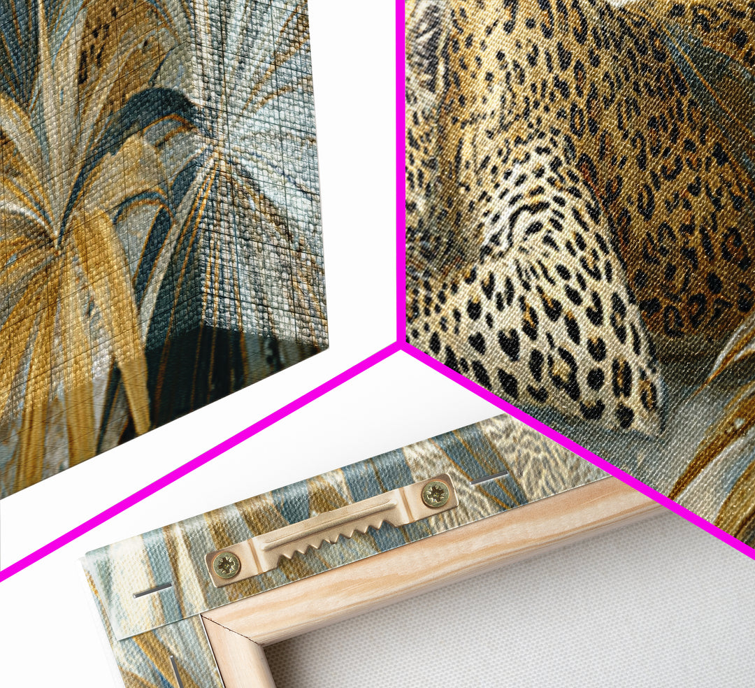 Leopard Hidden Among Palm Leaves Canvas Print, Tropical Art, Coastal Art, Living Room Decor, Fine Art, Tropic, Luxury Decor, TRO-3x1-6