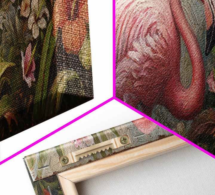 Pink Flamingos Among Tropical Water Plants Canvas Print, Tropical Art, Watercolor Art, Living Room Decor, Fine Art, Tropic, TRO-3x1-66