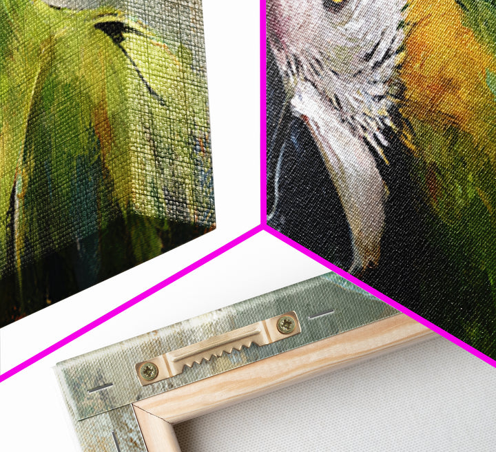 Parrot Portrait with Emerald Feathers Framed Canvas Print, Tropical Art, Wall Decor, Living Room Decor, Fine Art, Tropic, TRO-3x1-72