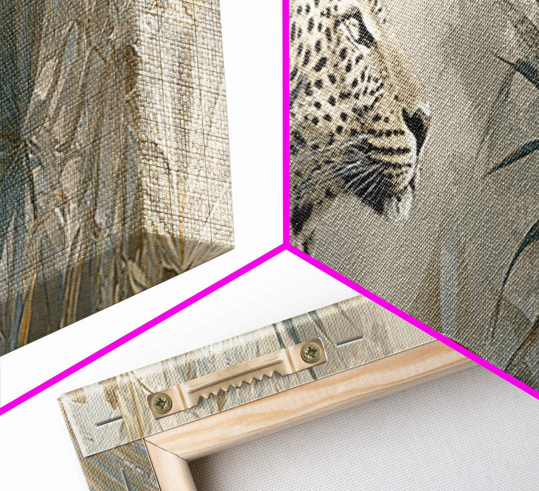 Leopard Hidden Among Palm Leaves Canvas Print, Tropical Art, Printable, Living Room Decor, Fine Art, Tropic, Coastal Decor, TRO-3x1-78