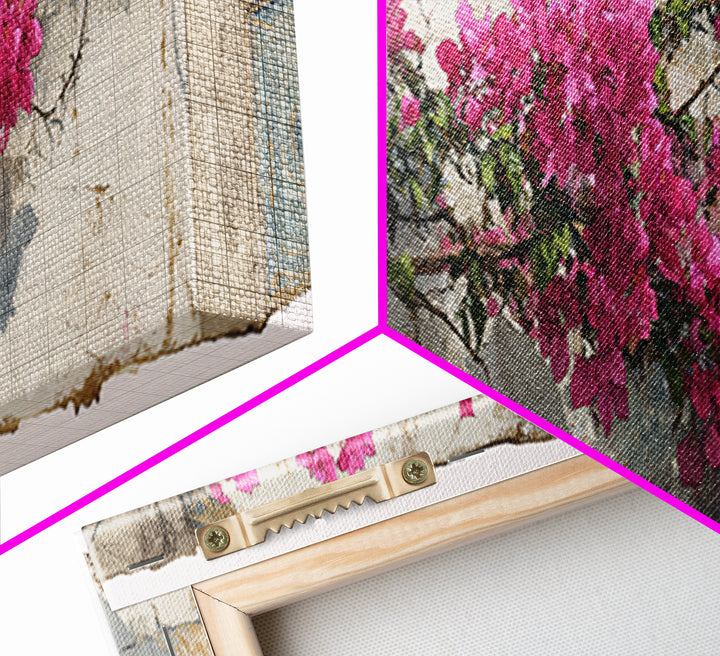 Pink Bougainvillea over White Wall Canvas Print, Tropical Art, Digital Prints, Living Room Decor, Tropic 280, Set of Prints, TRO-3x1-80