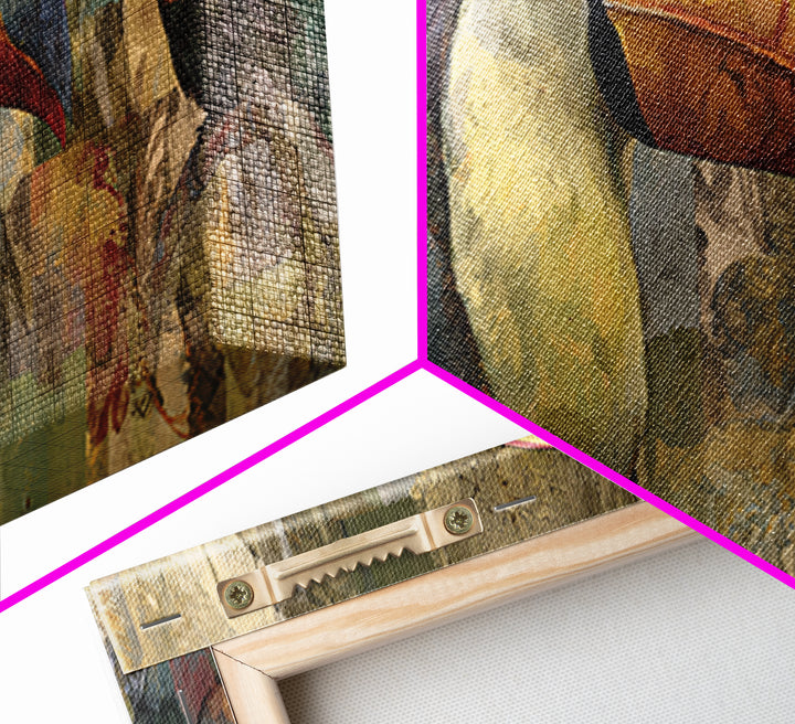 Colorful Jungle Bird Pattern Framed Canvas Print, Tropical Art, Print, Living Room Decor, Fine Art, Tropic, Coastal Wall Art, TRO-3x1-84