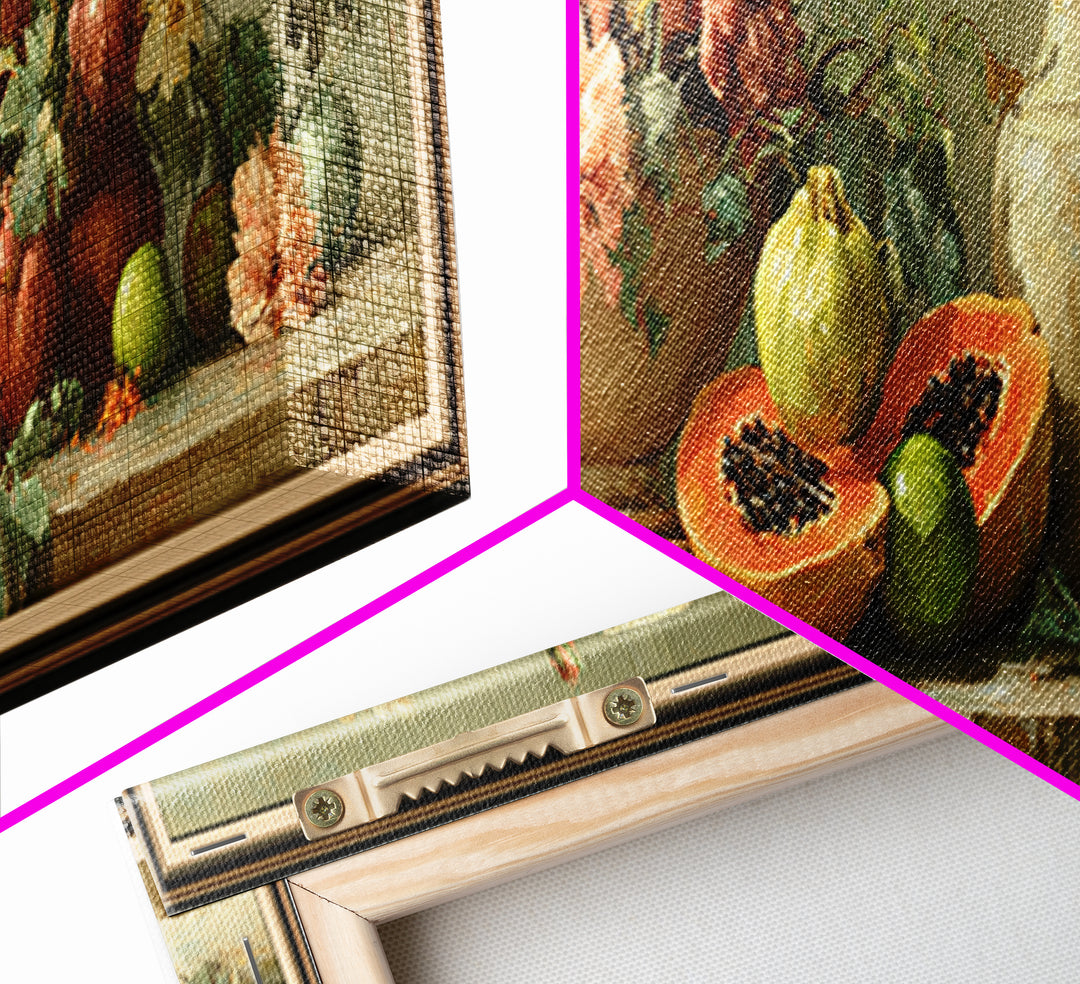 Bright Papaya and Lime Still Life Canvas Print, Tropical Art, Wall Art, Living Room Decor, Oil Painting, Tropic, Pink Wall Art, TRO-3x1-88