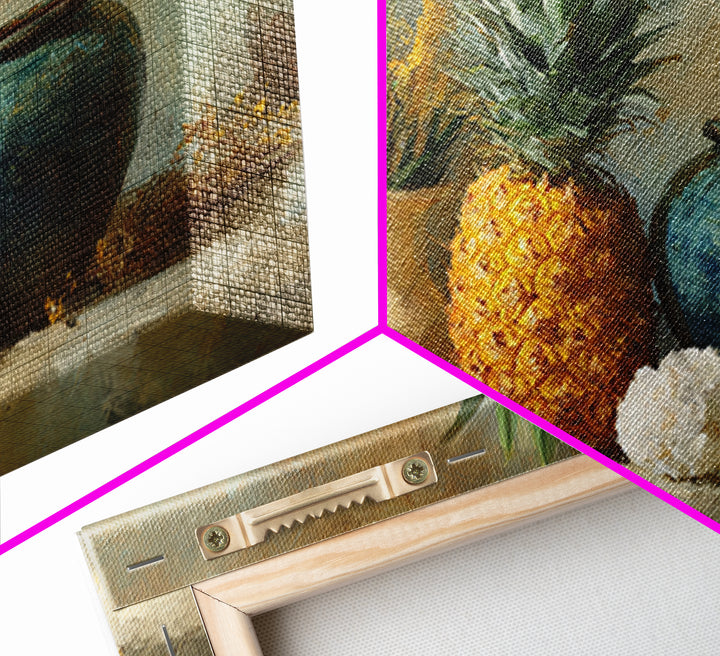 Pineapple and Palm Still Life Framed Canvas Print, Tropical Art, Coastal Wall Art, Living Room Decor, Fine Art, Tropic, TRO-3x2-10