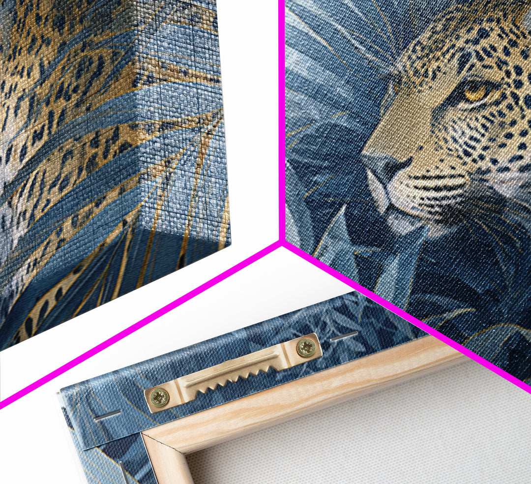 Leopard Hidden Among Palm Leaves Framed Canvas Print, Tropical Art, Oversized Wall Art, Living Room Decor, Fine Art, Tropic, TRO-3x2-18
