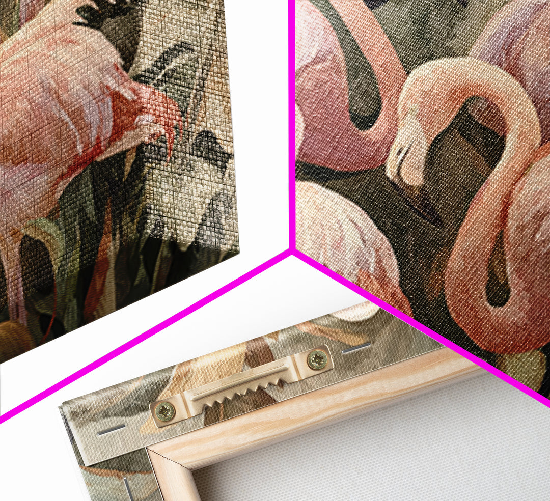 Pink Flamingos Among Tropical Water Plants Canvas Print, Tropical Art, Beach Wall Art, Living Room Decor, Fine Art, Tropic, TRO-3x2-30