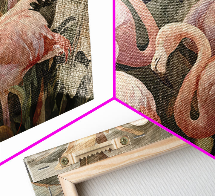 Pink Flamingos Among Tropical Water Plants Canvas Print, Tropical Art, Beach Wall Art, Living Room Decor, Fine Art, Tropic, TRO-3x2-30