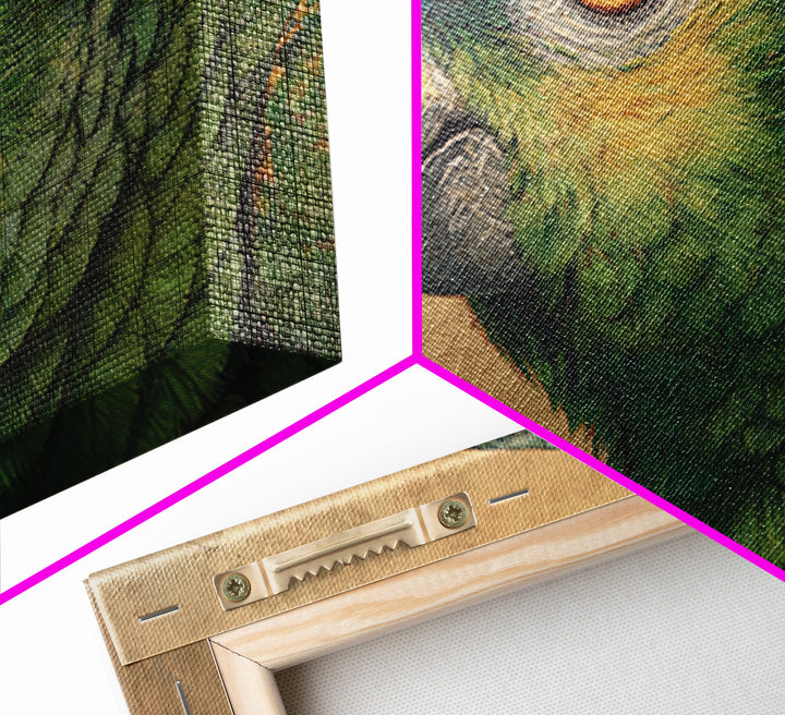 Parrot Portrait with Emerald Feathers Framed Canvas Print, Tropical Art, Whimsical Art, Living Room Decor, Fine Art, Tropic, TRO-3x2-36