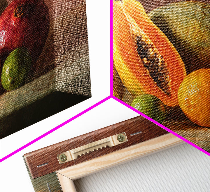 Bright Papaya and Lime Still Life Canvas Print, Tropical Art, Watercolor Painting, Living Room Decor, Oil Painting, Tropic, TRO-3x2-4