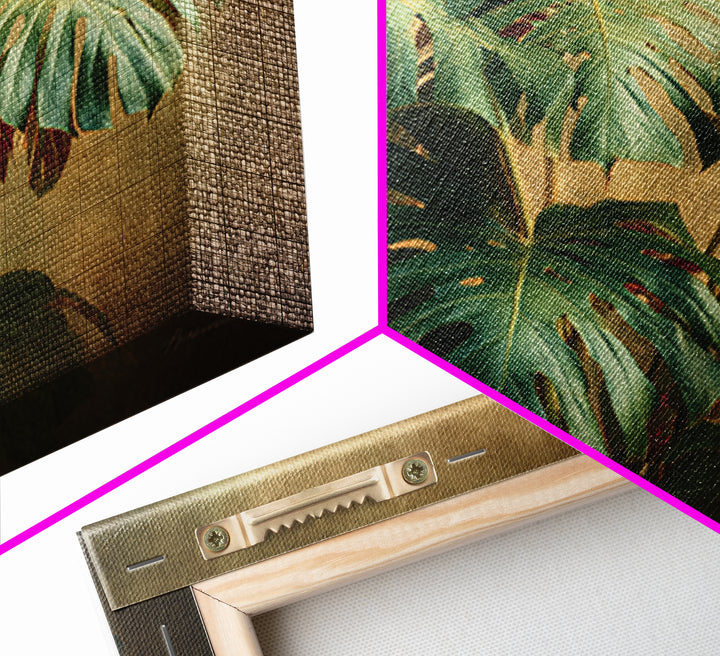 Lush Monstera Leaves Framed Canvas Print, Tropical Art, Gallery Wall Art, Living Room Decor, Fine Art, Tropic, TRO-3x2-5