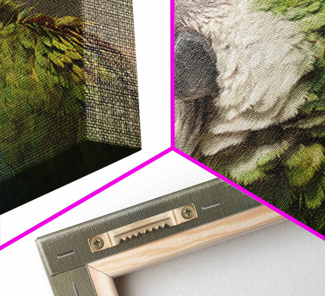 Parrot Portrait with Emerald Feathers Framed Canvas Print, Tropical Art, Textured Painting, Living Room Decor, Fine Art, Tropic, TRO-3x2-60
