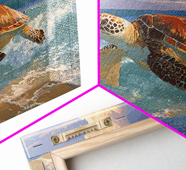 Sea Turtle Near Tropical Reef Framed Canvas Print, Tropical Art, Beach Prints, Living Room Decor, Watercolor Art, Tropic, TRO-3x2-71