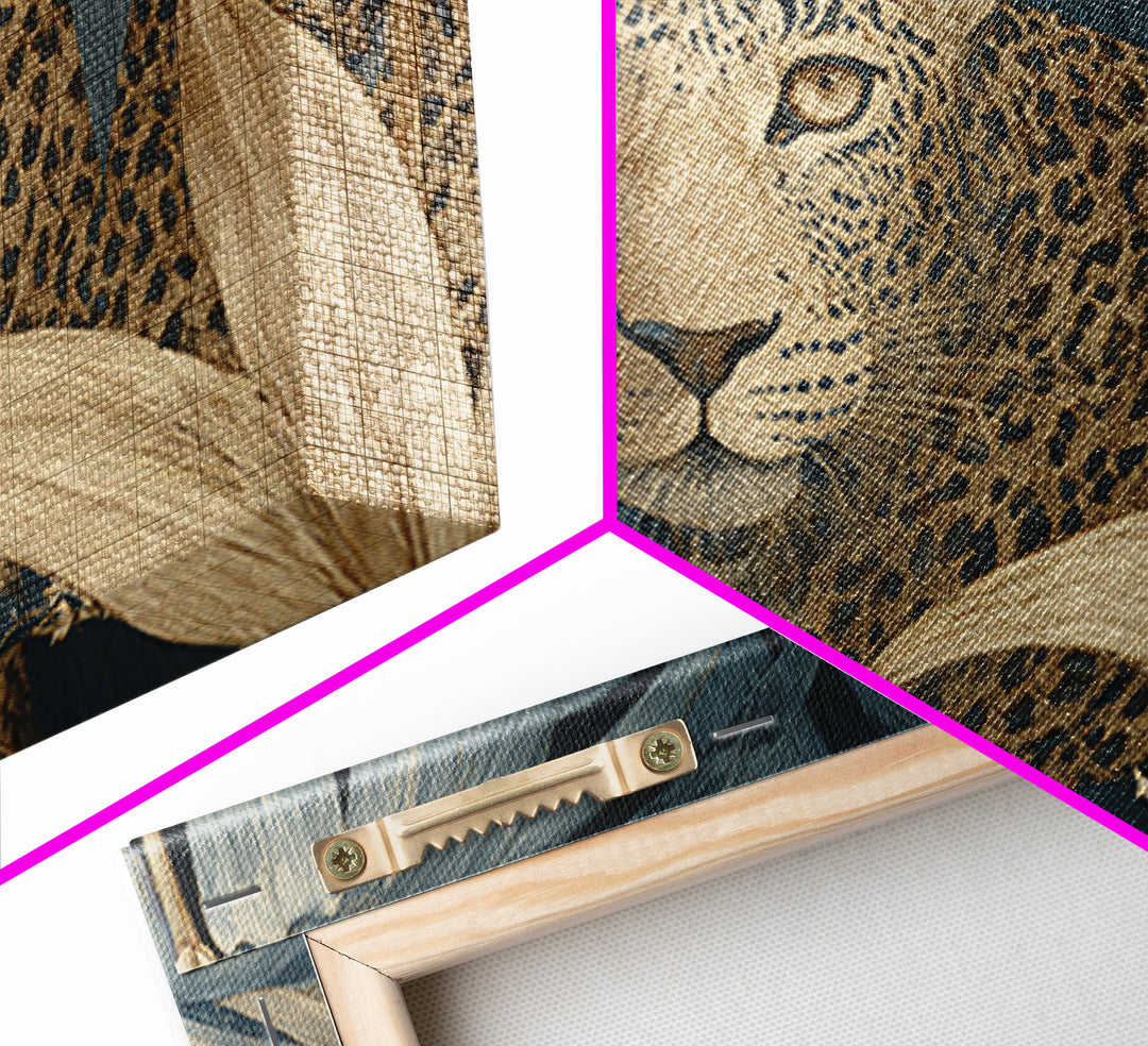 Leopard Hidden Among Palm Leaves Framed Canvas Print, Tropical Art, Coastal Art, Living Room Decor, Fine Art, Tropic, TRO-3x2-90