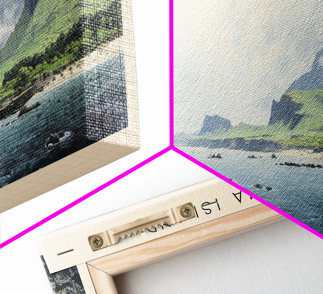 Aogashima Island Travel Art Framed Canvas Print, Wall Decor, Home Decor, Travel Poster, Vintage Wall Art, Watercolor Painting