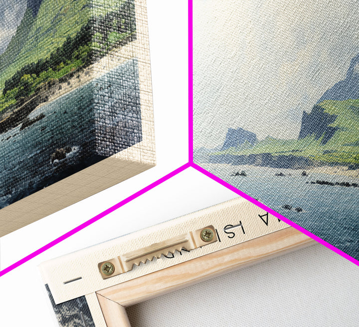 Aogashima Island Travel Art Framed Canvas Print, Wall Decor, Home Decor, Travel Poster, Vintage Wall Art, Watercolor Painting