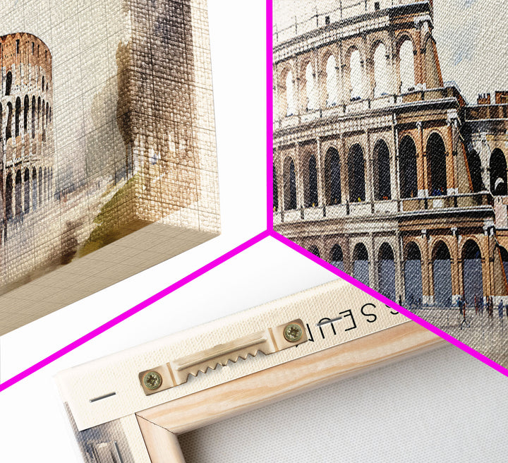 Colosseum Retro Style Travel Poster - Framed Canvas Print - COUNTRY Travel Decor | Vintage Style Home Decor - Travel Print - Wall Art