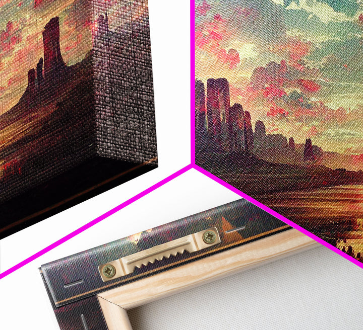 Mountain Sunset Oil Painting Canvas Print, Ready to hang gallery wrapped nature canvas print, synthwave style nature art