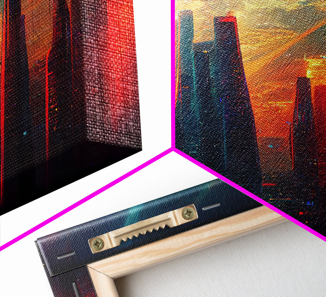 Cyberpunk canvas print, cyber punk city at sunset, Bladerunner vibes art, synthwave style art, cool wall art, night city