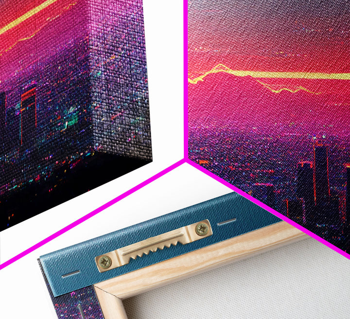 Los Angeles Wall Art, California at sunset canvas print, outrun style, vapor wave, synth wave sunset, ready to hang wall art