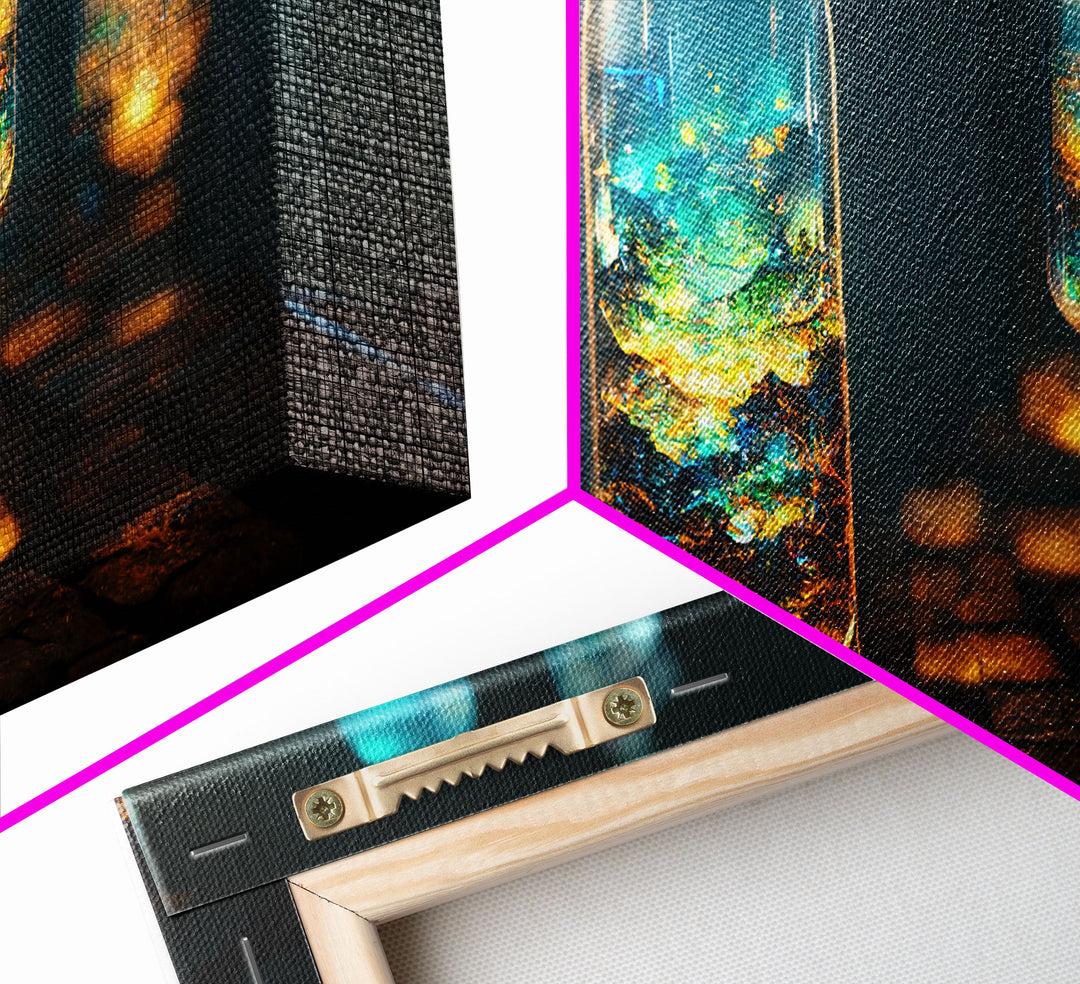 Miniature world in a bottle canvas print, high fantasy wall art, magical wall art, ready to hang wall art