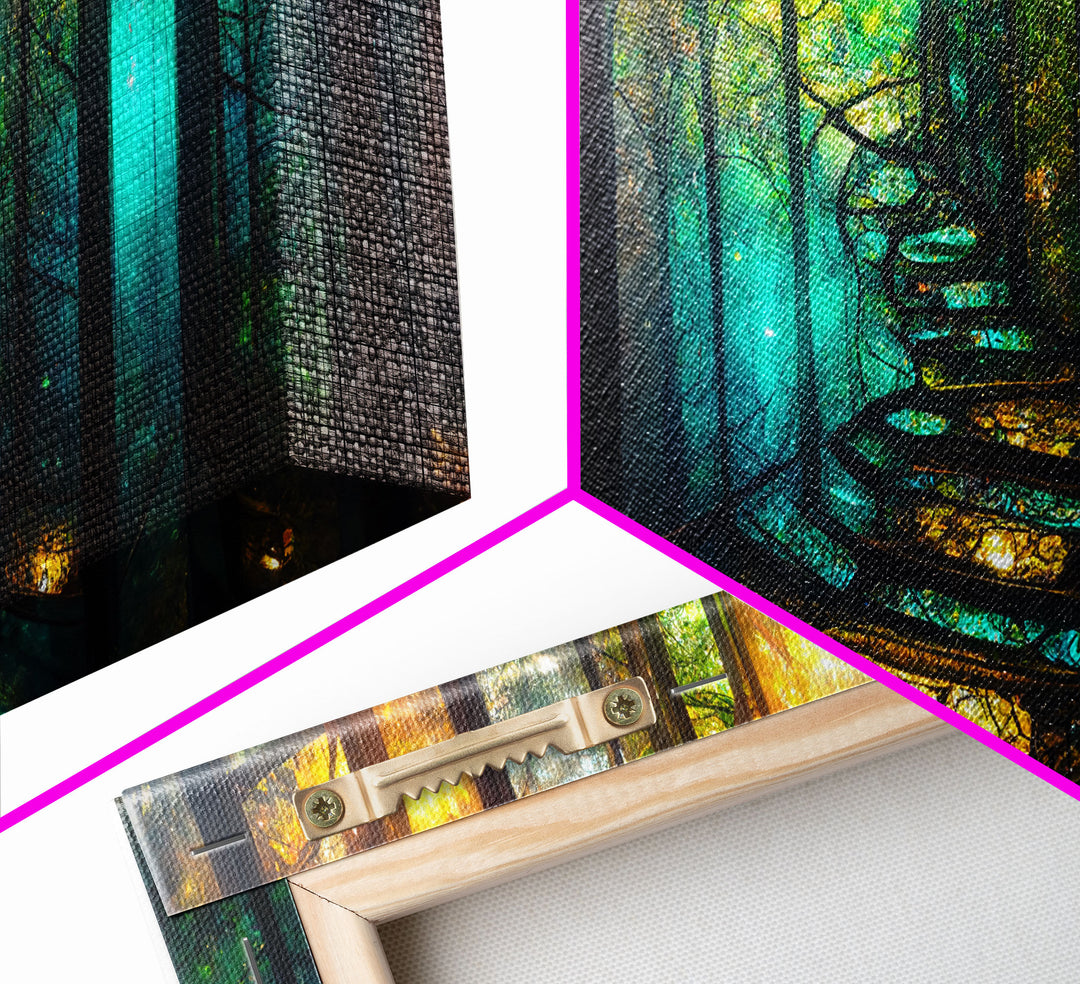 Fantasy wall art, canvas print, magical forest, fantasy landscape art, ready to hang wall art, bioluminescent glowing fantasy wall decor