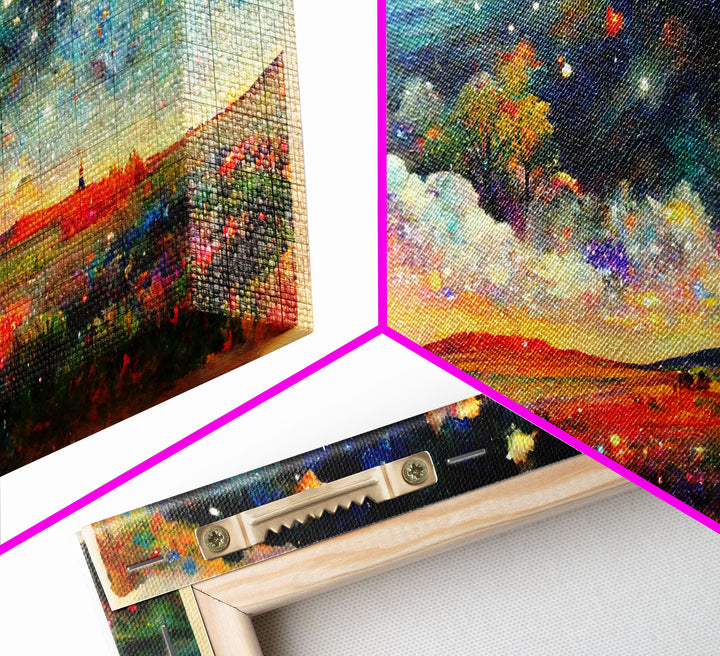 Night Starry Sky Landscape On Canvas Print Colorful Night Sky Painting Nature Painting Living Room Wall Art Spiritual Starry Painting