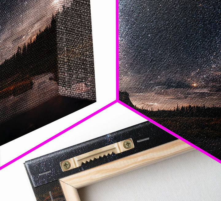 Cool Wall Art Landscape Mountains Nature Painting Prints Minimalist Modern Home Artwork Decoration Night Sky With Stars, Framed Canvas Print