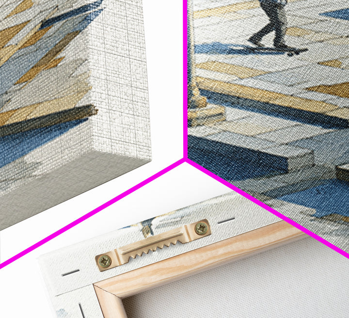 Skateboarder Crossing a Concrete Plaza Canvas Print, Urban Art, Basketball Wall Art, Living Room Decor, Watercolor Art, Urban, URB-1x1-55
