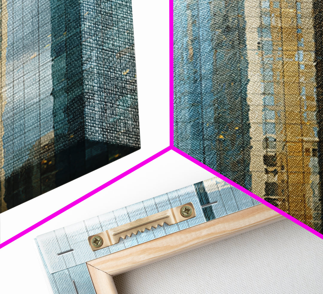 Modern Skyscraper Glass Reflections Framed Canvas Print, Urban Art, Pop Art, Living Room Decor, Fine Art, Urban, URB-1x1-62