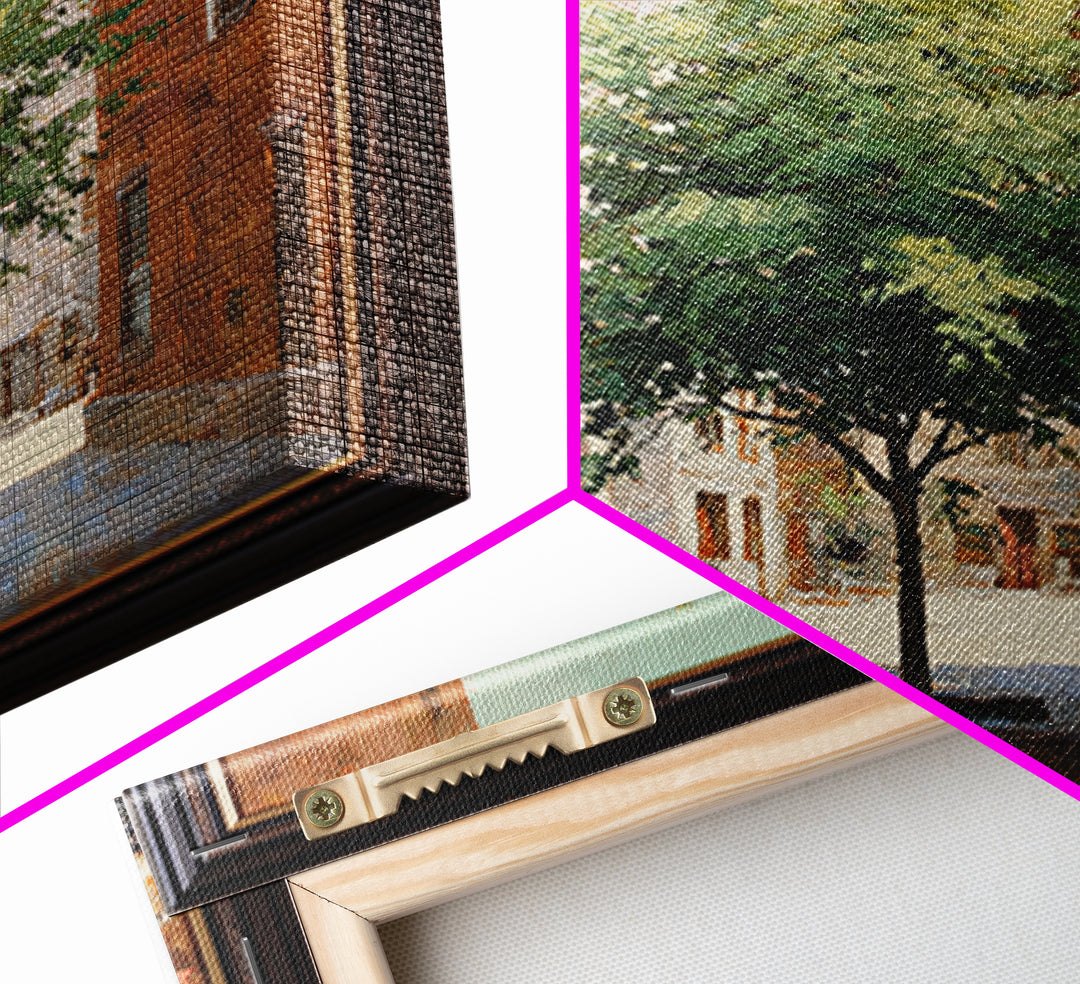City Park Tree Framed by Buildings Framed Canvas Print, Urban Art, Colorful Wall Art, Living Room Decor, Abstract Art, Urban, URB-1x1-66