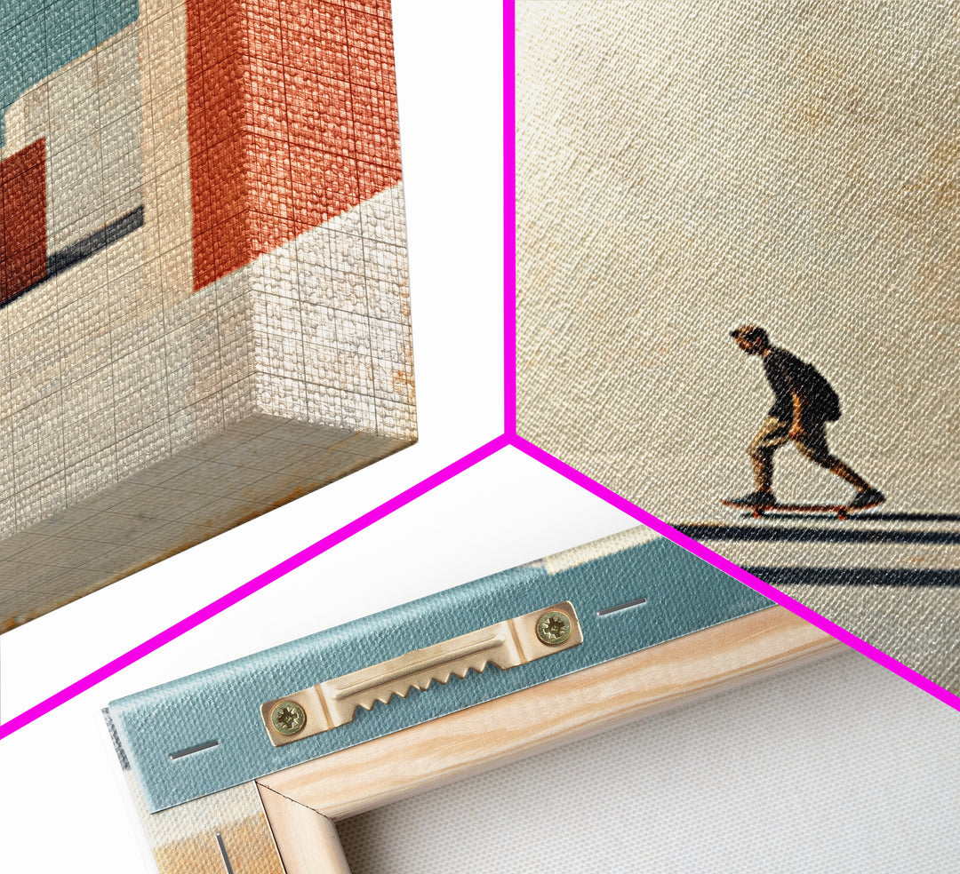 Skateboarder Crossing a Concrete Plaza Framed Canvas Print, Urban Art, Textured Wall Art, Living Room Decor, Fine Art, Urban, URB-1x1-7
